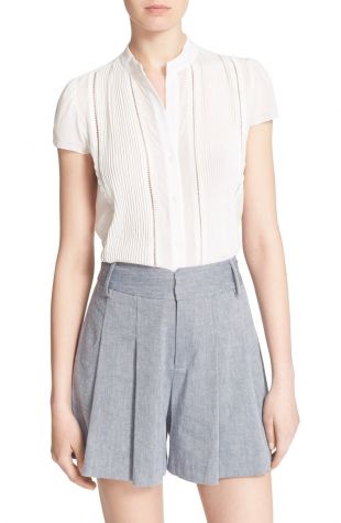 'Jaclyn' Pleated Stretch Silk Blouse