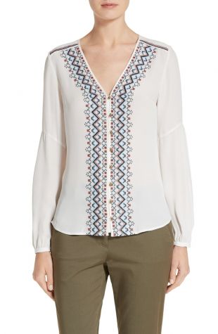 Veronica Beard Dream Embroidered Silk Blouse 