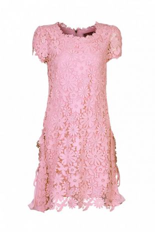 Jolie Moi Crochet Lace Side Pleated Dress, Pink