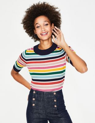 Boden Colour Detail Knitted Tee (Multi Stripe)