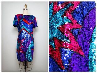 VTG Pop Art Sequin robe / / robe coloré Abstrait Art déco / / trophée Multicolor paillettes robe taille 10