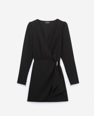 Robe courte portefeuille noire manches longues