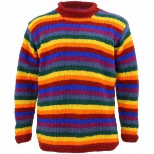 LOUDelephant Wool Jumper Rainbow Chunky Knit Knitted Sweater Pullover Rolled Crew Neck