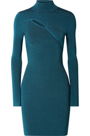 Mugler - Cutout ribbed stretch knit turtleneck mini dress