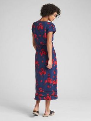 Floral Print Midi Wrap Dress