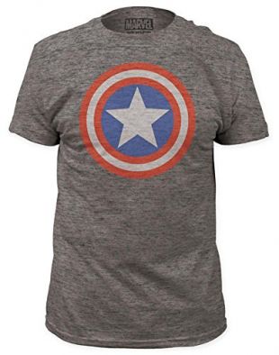 Captain America Shield Logo Tee Shirt - Heather Grey - Large