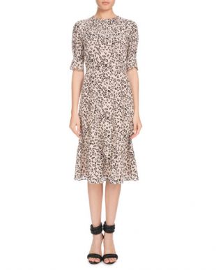 Altuzarra - Jae Shirred-Neck Short-Sleeve Leopard-Print Silk Dress