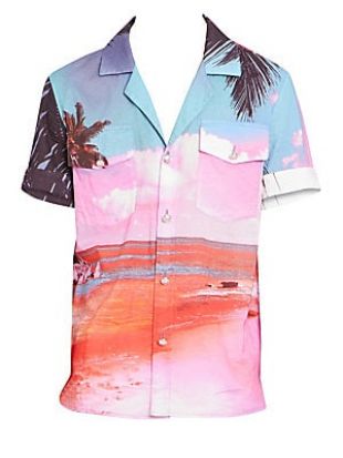 Balmain Beach Print Short Sleeve Shirt