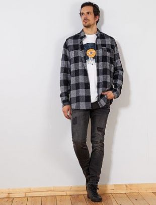 Kiabi chemise gros carreaux gris