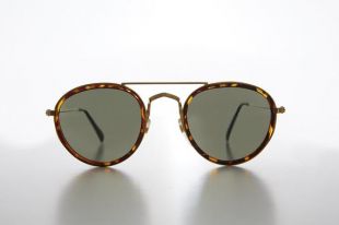 Lunettes Vintage des années 90 aviateur rond avec barre transversale or et écaille de tortue cadre   Sawyer