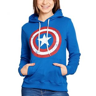 Captain America - Sweat à Capuche pour Femme Shield Logo Distressed Marvel - Bleu - L