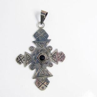 Argent massif et Onyx estampillé croix pendentif avec bélière Large   Taxco au Mexique 3169K