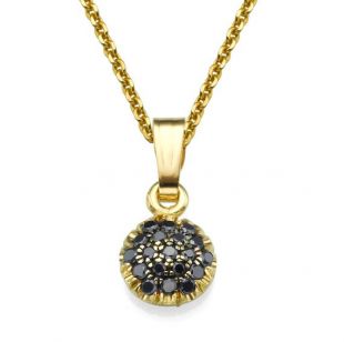 Black Diamond et 14K solide jaune Collier pendentif en or pour les femmes | Collier pendentif pierre noir | Collier de mariée noir