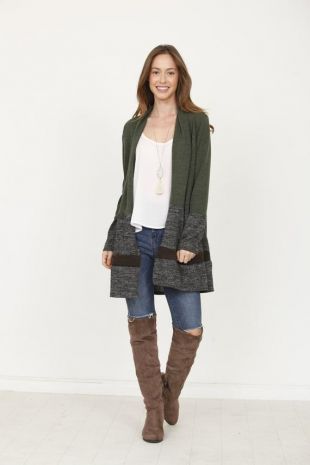 Solid Color block Cardigan