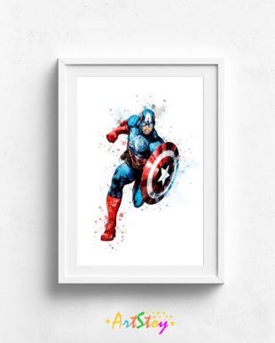 Captain america, art de captain america, impression de super héros, marvel impression, impression d’art super héros, Capitaine Aquarelle, capitaine cadeau Amérique imprimable