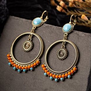 Vintage ethnique perles rondes Dangle Drop boucles d’oreilles pendantes pour femme mode femme anniversaire Party bijoux ornements accessoires