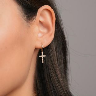 Cross hoop earrings   Cross shaped earrings   Zircon cross earrings   Gold hoop earrings   Silver hoop earrings   Minimalist earrings
