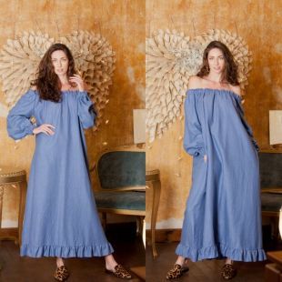 Blue Linen Maxi Dress   Open Off Shoulders Summer linen clothing, Plus size & pregnancy / maternity dress