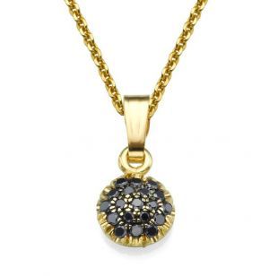 Black Diamond et 14K solide jaune Collier pendentif en or pour les femmes | Collier pendentif pierre noir | Collier de mariée noir