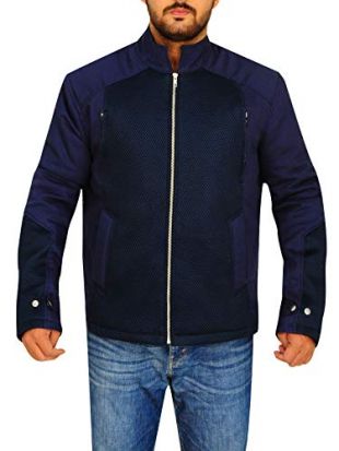 TrendHoop Men's Biker Blue Bomber Style Cotton and Net Jacket (Blue, X-Large)