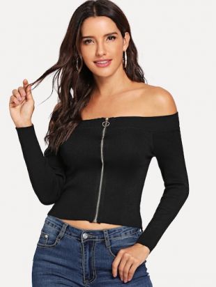 Pull zippé à épaules dénudées