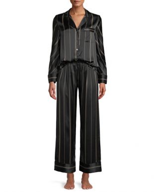 Pinstripe Two Piece Pinstripe Silk Pajama Set