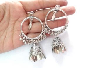 Boucles D'oreilles Danse Orientale Bollywood Argent - Artisanat Inde Amravati - Neuf