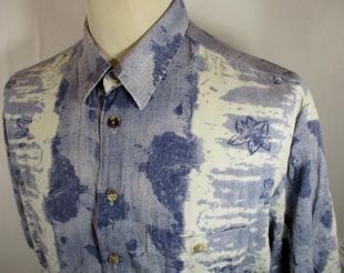 Mens vintages des années 1980 bleu & gris chemise hawaïenne Floral XL 48" poitrine (46 48) rétro/gras impression qualité rétro pour hommes