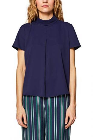 ESPRIT Collection Women's 039EO1F004 Blouse, Blue (Navy 400), 8 (Size:34)