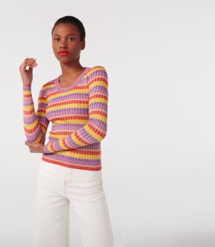 Eric Bompard Ras de cou rayures multicolores métallique