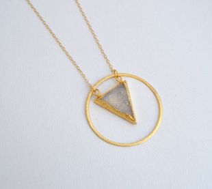 Blanc Long collier pendentif en TRIANGLE Druzy or Halo cercle / / Gold Filled chaîne   longue déclaration cristal collier Bohème plage