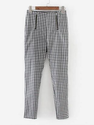 SheIn Pantalon zippé à carreaux