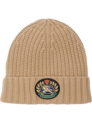 Embroidered Crest Rib Knit Wool Cashmere Beanie