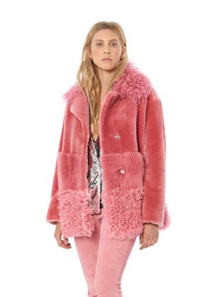 Nour Hammour Manteau fourrure Anouk Taffy Pink