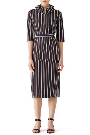 Nina Ricci Striped Ruffle Collar Dress