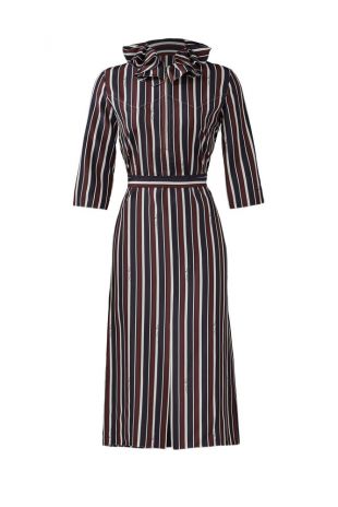 Nina Ricci Blue Ruffled Collar Women Striped Shift Dress