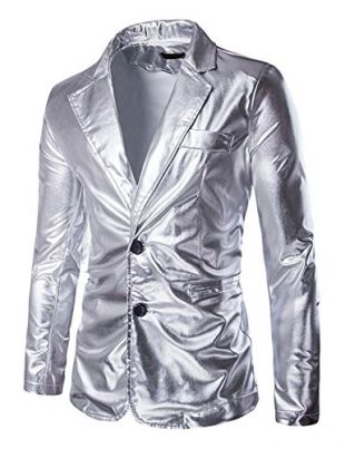 ZEROYAA Mens Geek Design Metallic Silver Blazer/Party Suit Jacket Silver 3X-Large,US XL