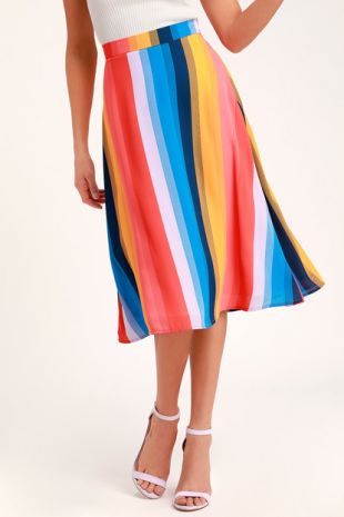 Lulus Rainbow Stripe Skirt