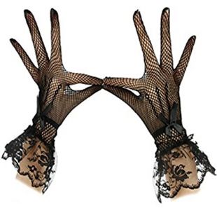 Greenery 25cm Long Elastic Net Yarn Knitted Voile Lace Wrist Length Gloves for Ladies Women Girls Dress Gloves for Evening Dinner Party, Weeding Prom, Banquet and Performance Special Occasions. (Black)