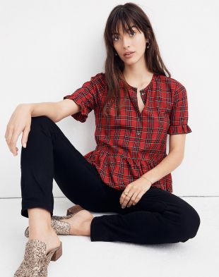 Madewell Studio Ruffle Hem Top in Clanton Plaid