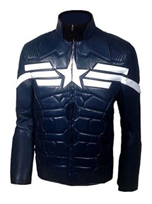 Men’s The Winter Soldier Steve Rogers Costume Blue Faux Leather Jacket