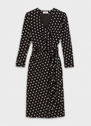Celine Wrap dress in dot printed sablé