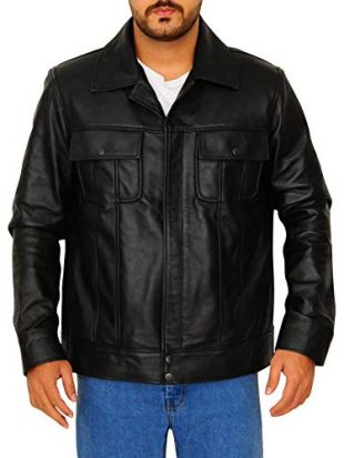 TrendHoop Men's Black Biker Vintage Flapped Style Genuine Lambskin Leather Jacket - 1501210 (Vintage Black, Large)