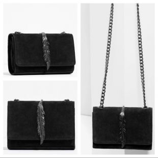 Suede Crossbody Bag Feather Metal Detail