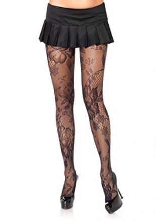 Leg Avenue Women's Floral Bloom Lace Pantyhose, Black, One Size