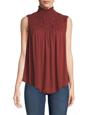 Frame Smocked High-Neck Sleeveless Top
