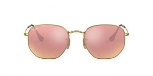 Ray-Ban RB3548N Hexagonal Flat Lenses Sunglasses, Shiny Gold/Copper Flash, 48 mm