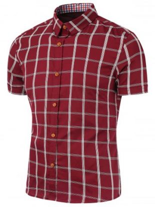 Chemise à manches courtes à carreaux - Rouge Vineux