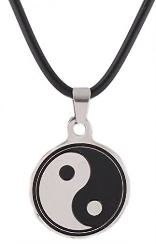 JOTW Black and Silvertone Stainless Steel Yin - Yang Pendant with a 20 Inch Rubber Necklace Clasp Chain (H-140)