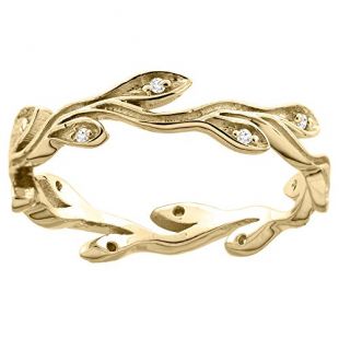 10K Yellow Gold Diamond Olive Branch Engagement Ring 3/16 inch wide, size 8
